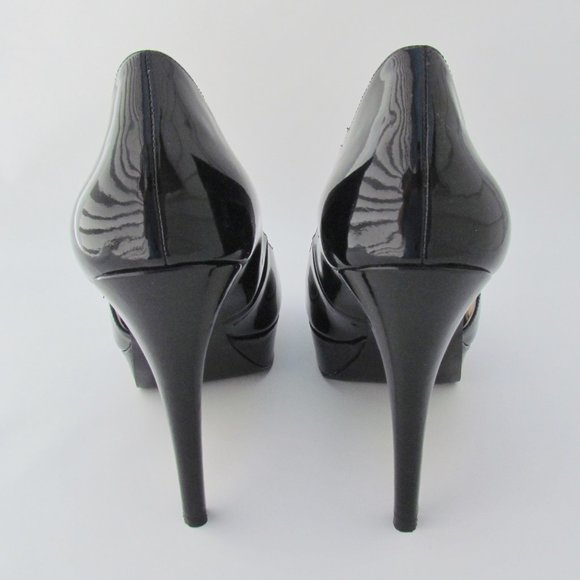 Marc Fisher Tumble 3 BLACK PLATFORM PUMPS Peep Toe Patent Look Heels 9 M - Picture 4 of 11